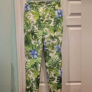 VINTAGE TEMPESTA TROPICAL LEAVES PRINT SLIM PANTS